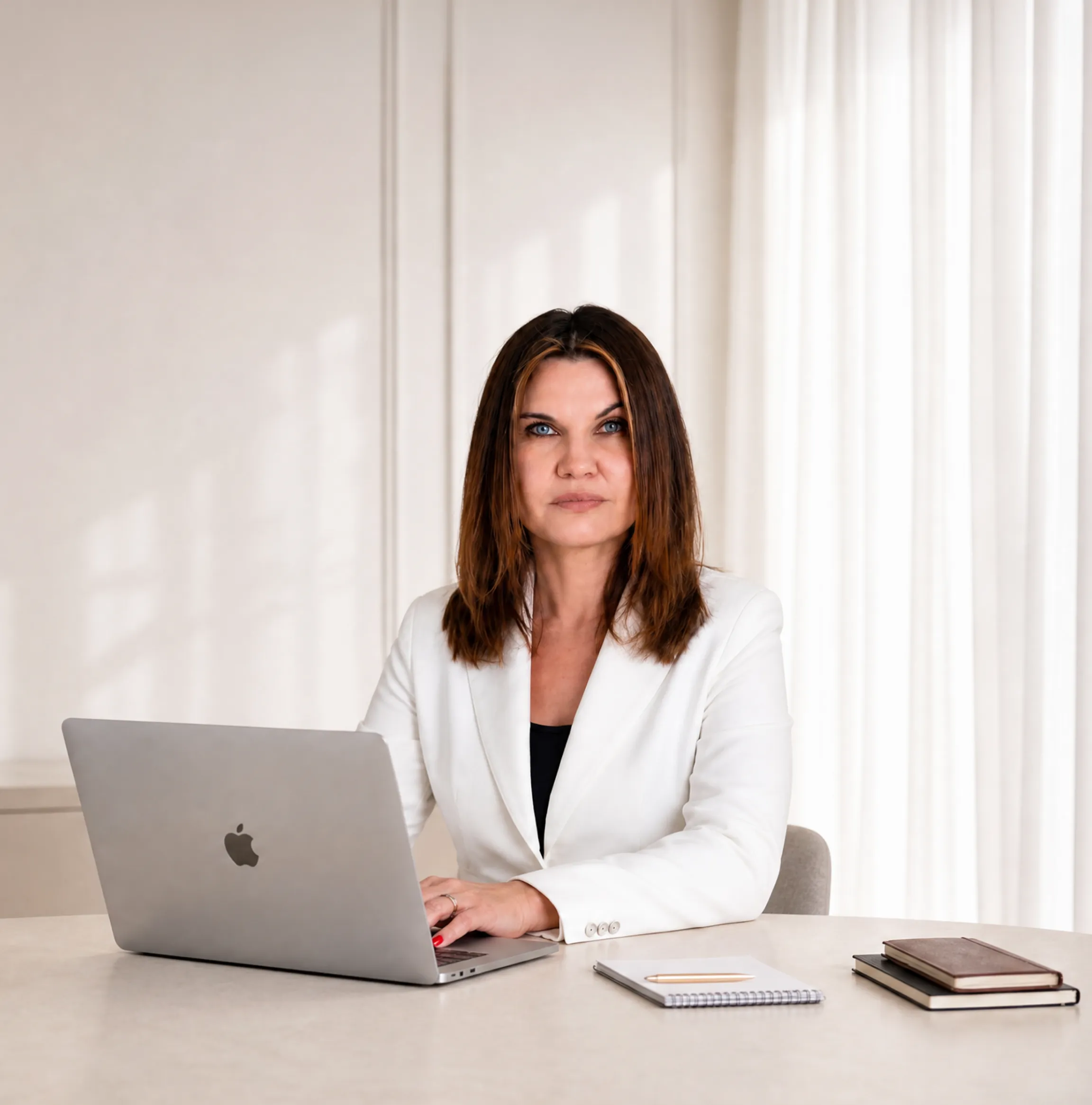 Olga Leśkiewicz przy laptopie